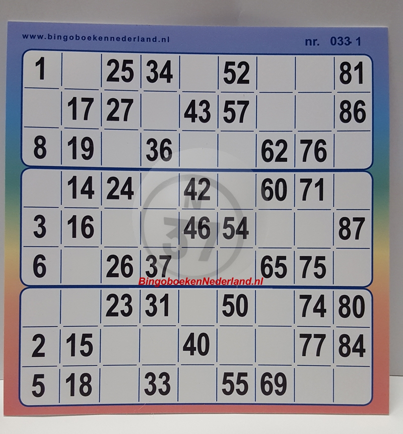 Bingo oplegkaart 3 up full colour kunststof
