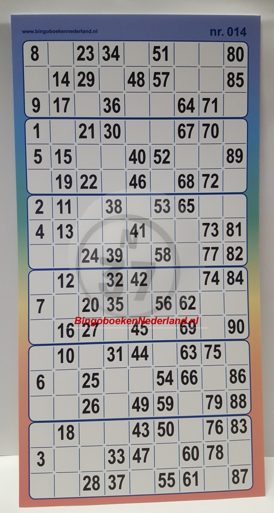 Bingo oplegkaart 6 up full colour kunststof